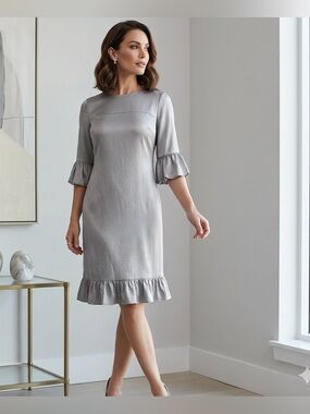 Tahari Silver Textured Cocktail Dress